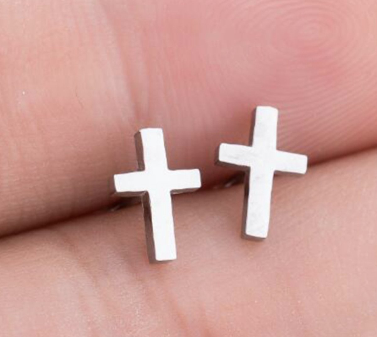 Kruis oorbellen stainless steel, zilver