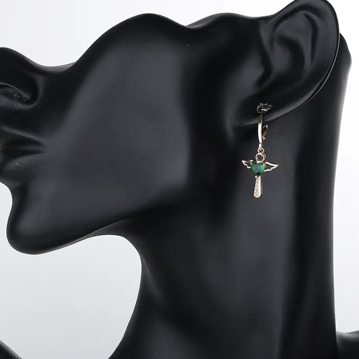 Ketting en oorbellen met kruis, goud plated, groen