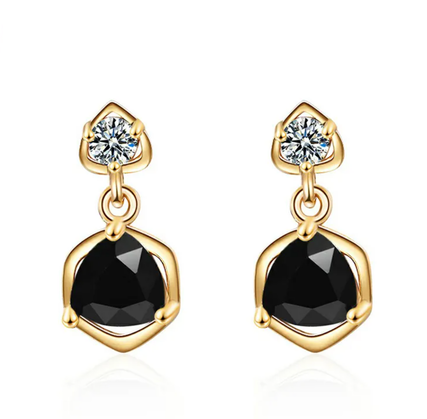 Zwarte Zirkonia oorhangers - gold plated dames oorbellen