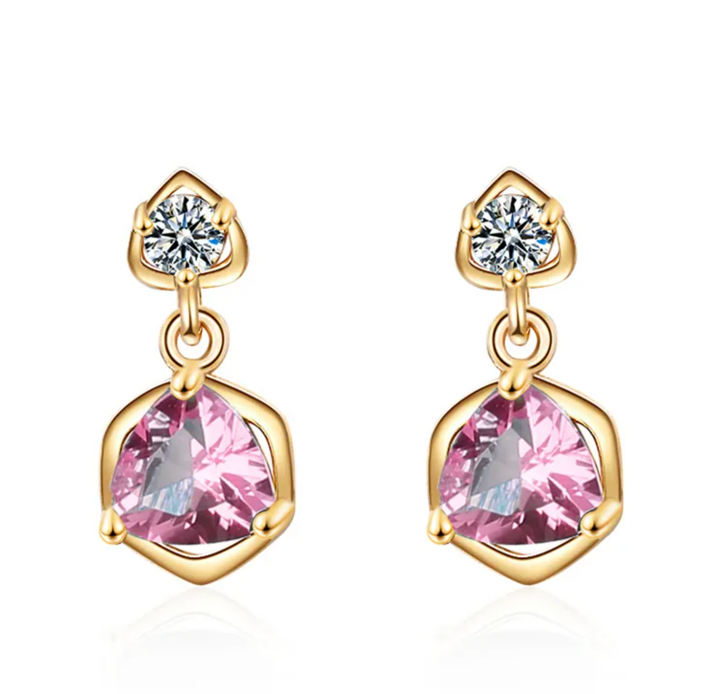 Roze Zirkonia oorhangers - gold plated dames oorbellen