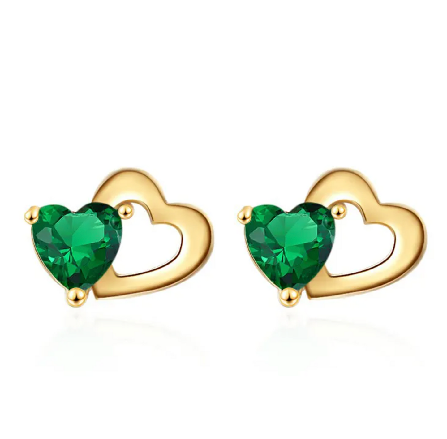 Zirkonia hartjes oorbellen - gold plated groen