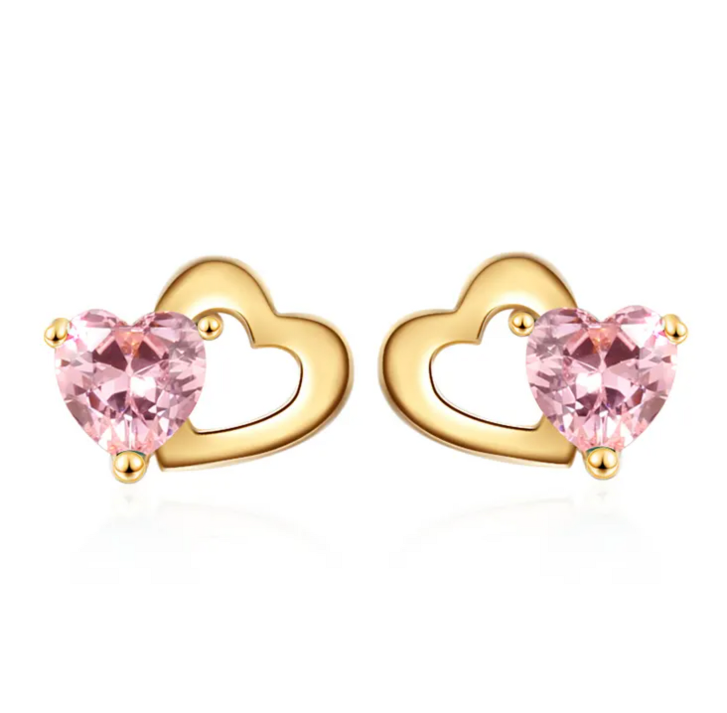 Zirkonia hartjes oorbellen - gold plated roze