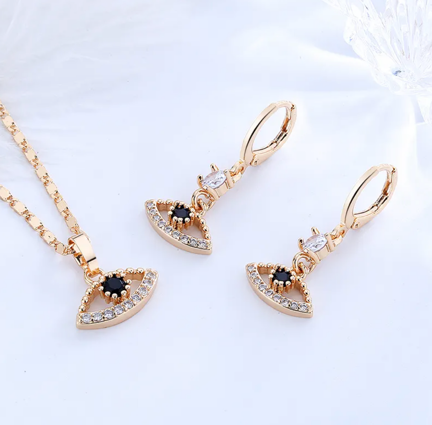 Sieradenset dames - evil eye oorbellen en ketting - goudkleurig