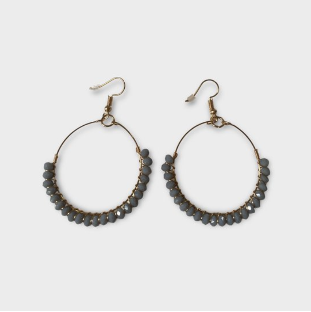 Oorringen - kralen oorbellen - grijze oorbellen