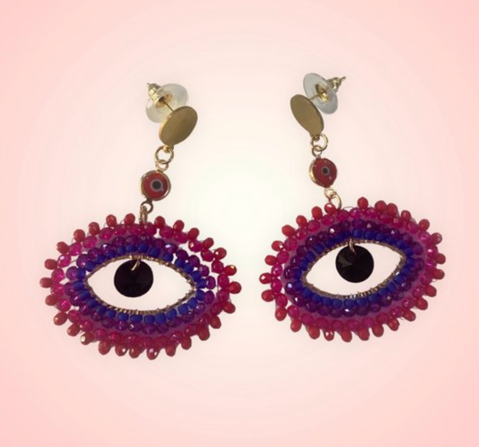 Oorbellen evil eye - kralen oorbellen dames - roze