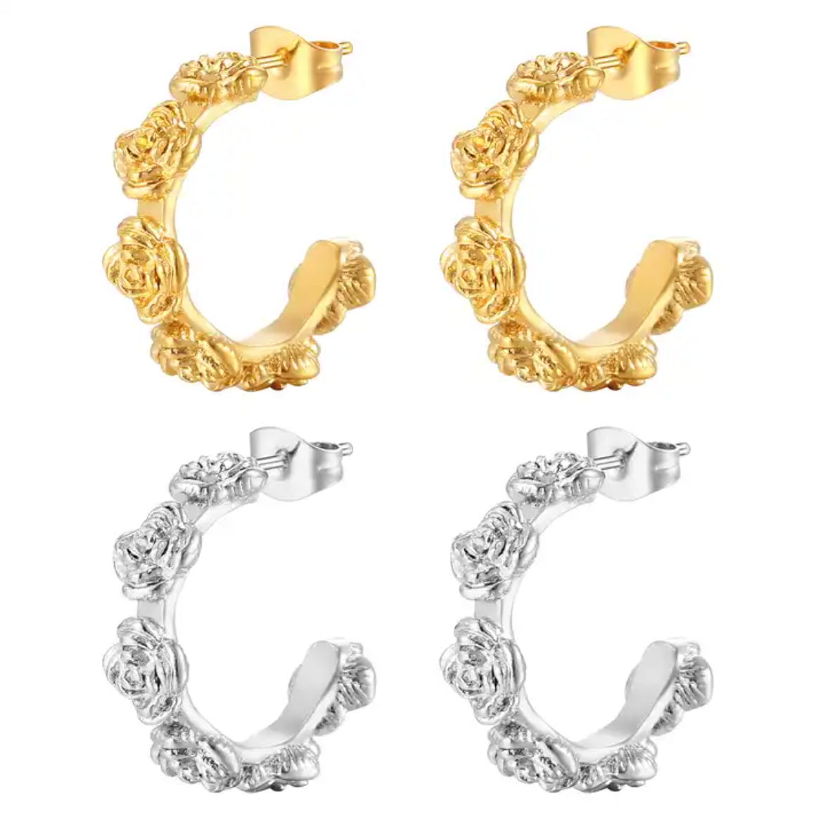 Rose oorbellen - zilverkleurig oorringen met roosjes - Liefs Jade