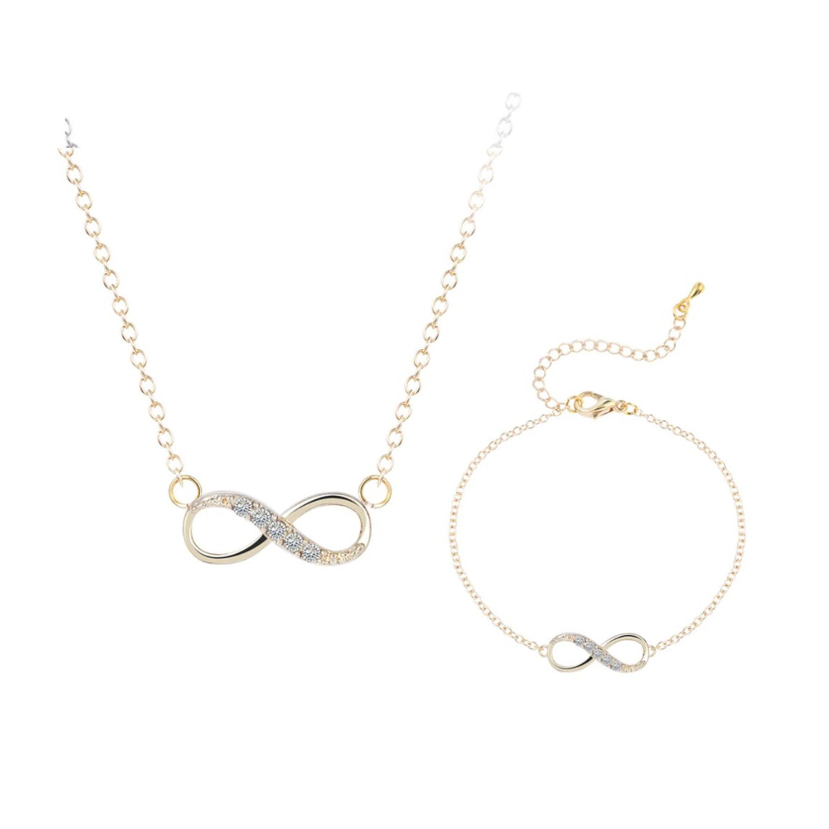 sieradenset infinity armband en kettinkje goud