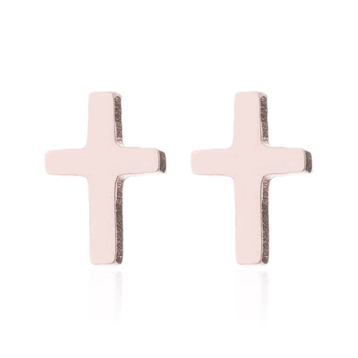 Kruis oorbellen stainless steel, rosé goud