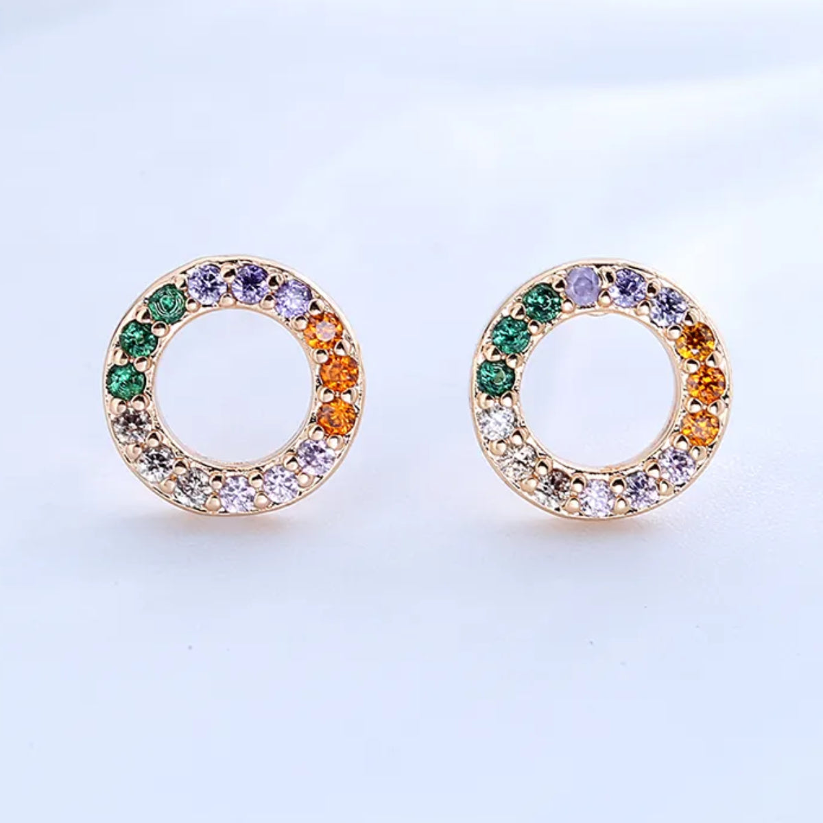 Dames oorbellen – Zirkonia oorbellen multikleur – rondje oorbel