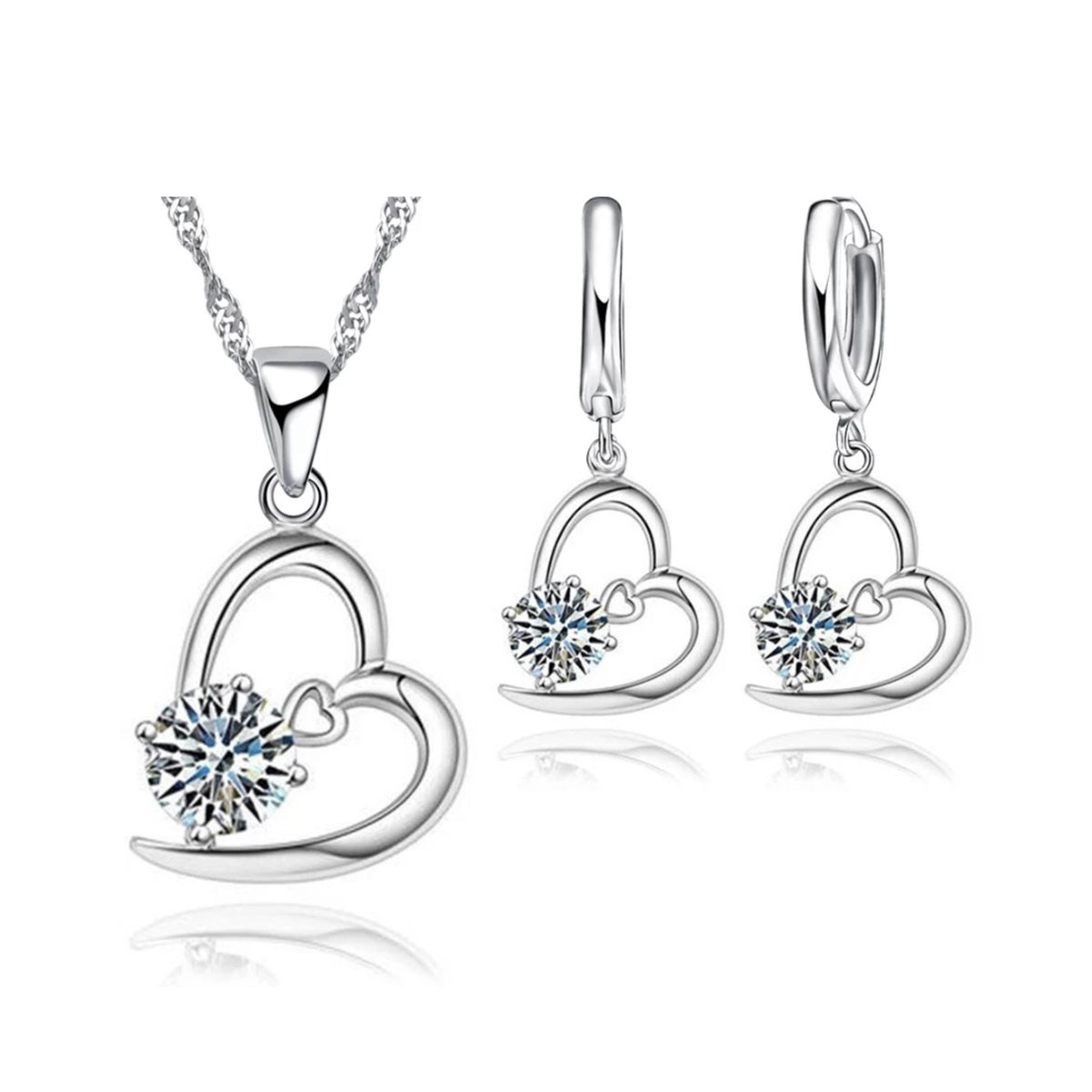 sieraden set ketting met oorbellen 925 zilver met hartjes