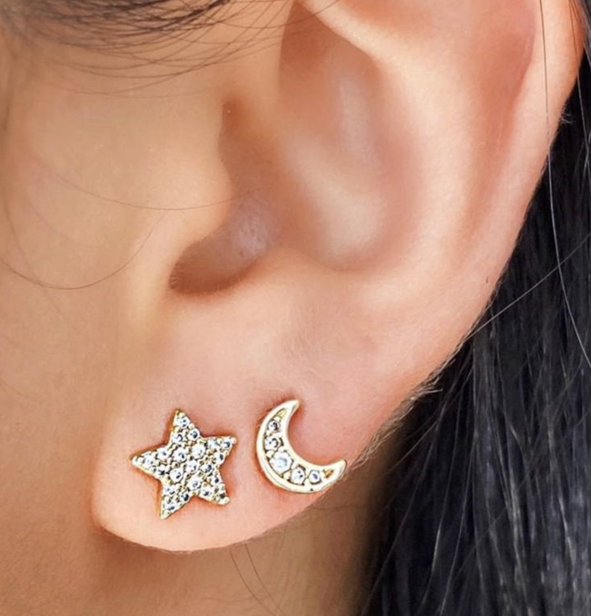 oorbellen ster en maan, goud