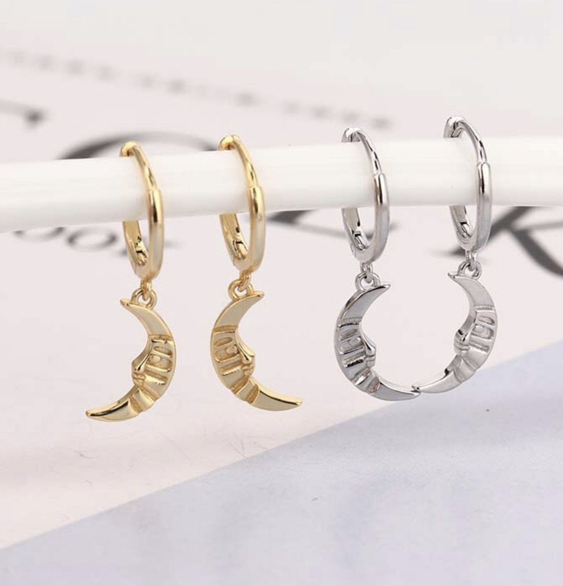 maan oorbellen, zilver