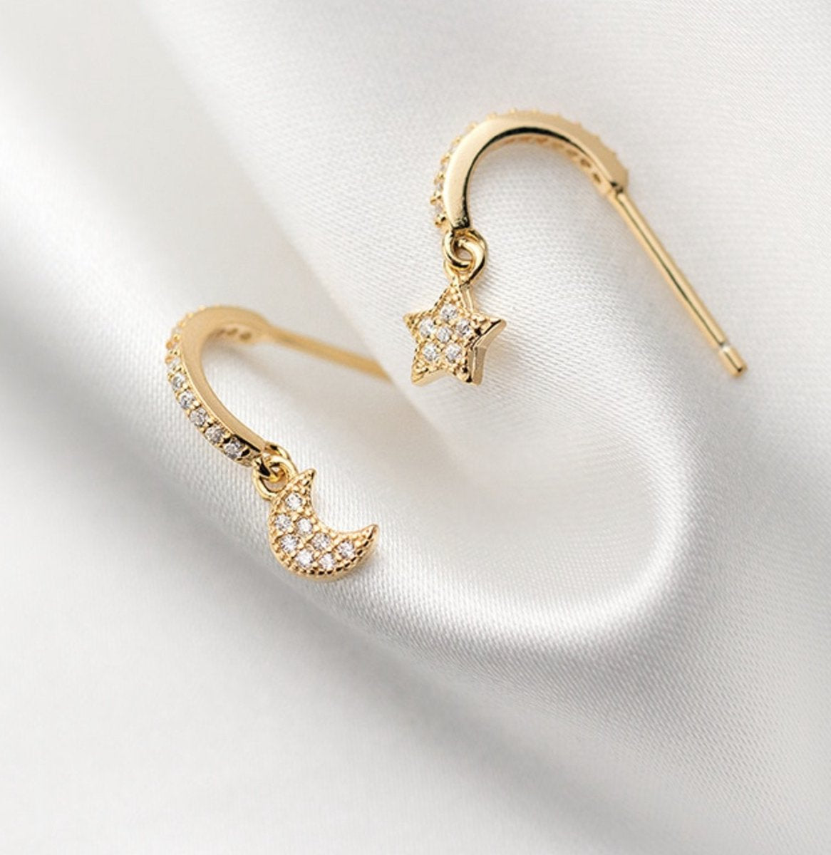 oorbellen maan en ster, goud