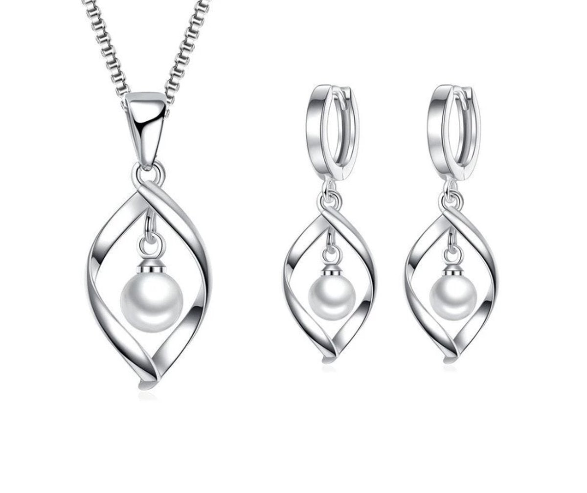 sieraden set ketting met oorbellen 925 zilver met parel