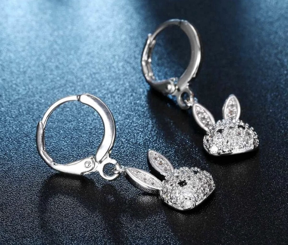 konijn oorhangers, zilver