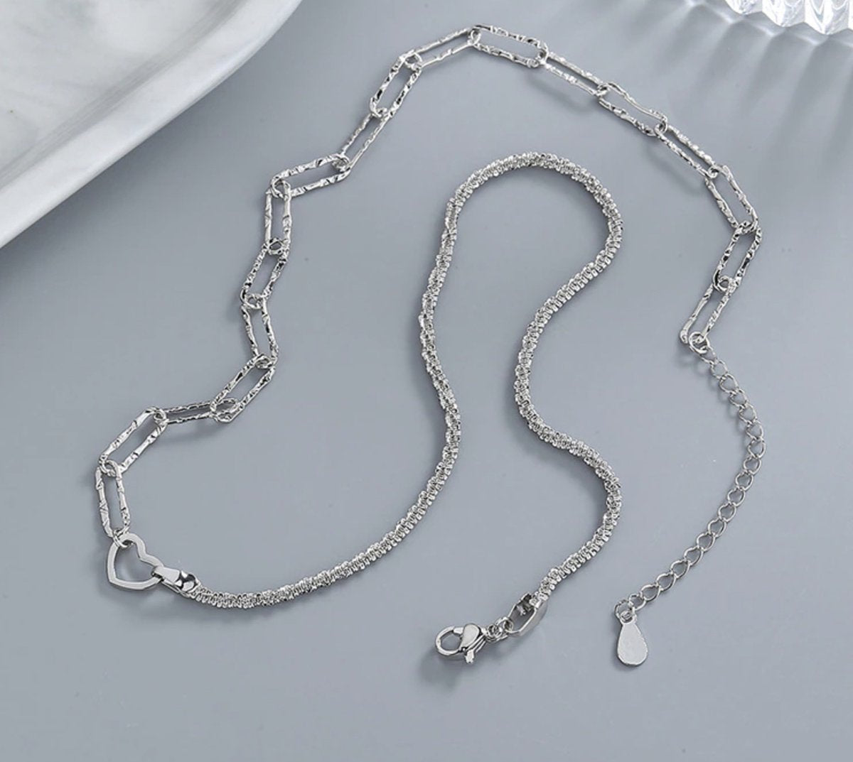 schakelketting met hartje, zilver