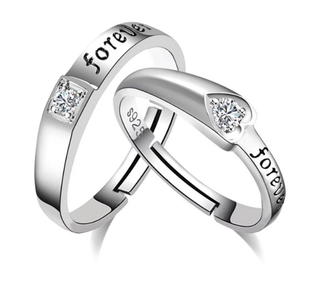 zilveren ring dames en heren set