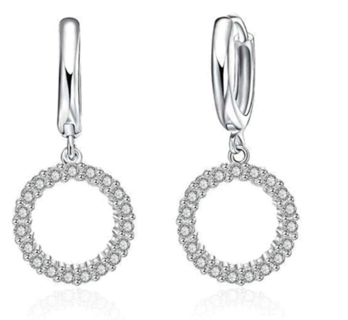 sieraden set ketting met oorbellen 925 zilver rondje ingelegd met steentjes