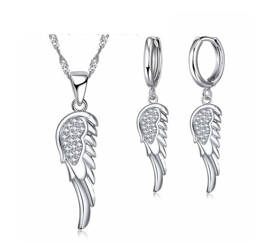 sieraden setje angel wings oorbellen en kettinkje, zilver