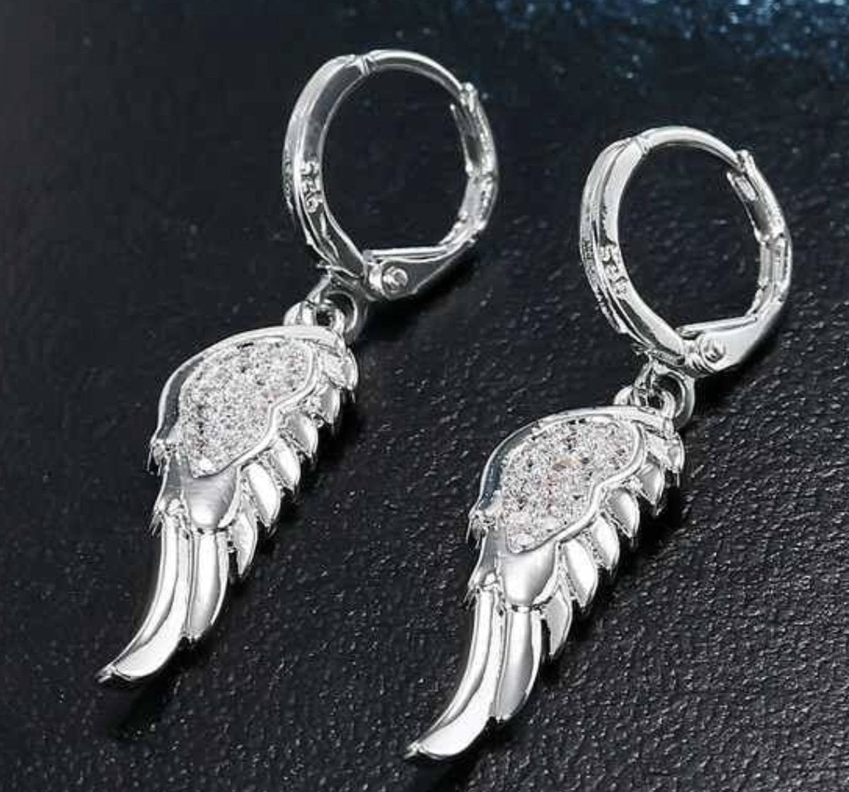 sieraden setje angel wings oorbellen en kettinkje, zilver