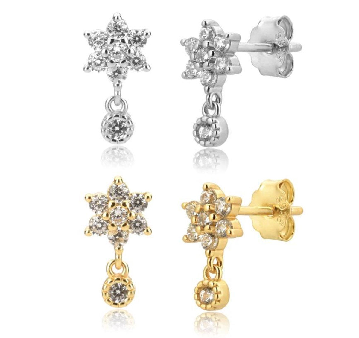 oorbellen met ster en muntje, zilver