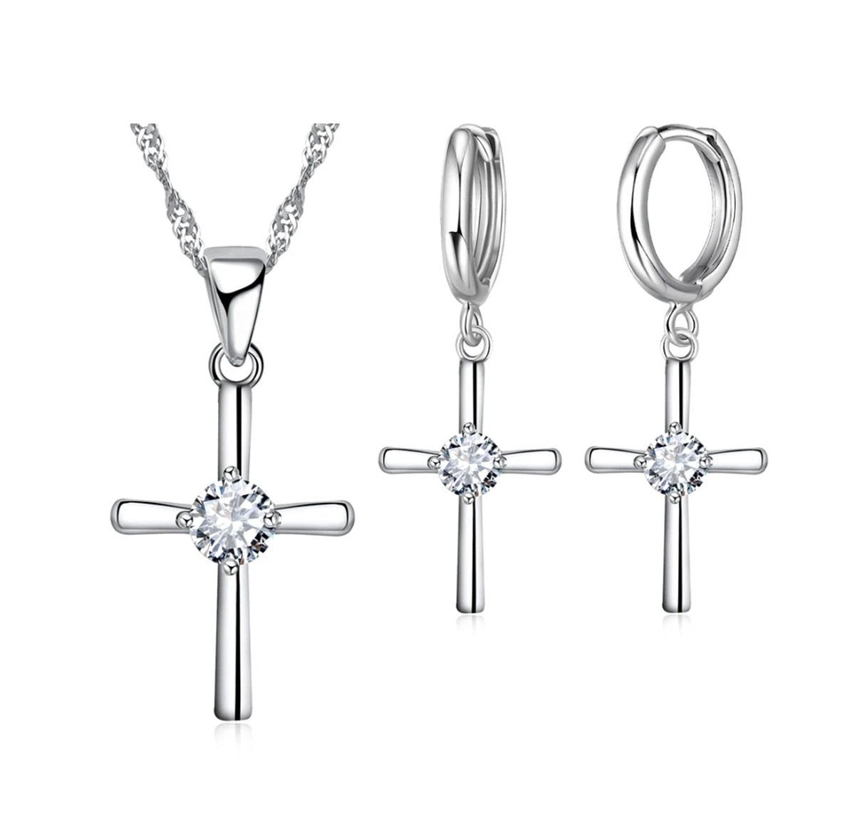 sieraden set ketting met oorbellen 925 zilver met kruis
