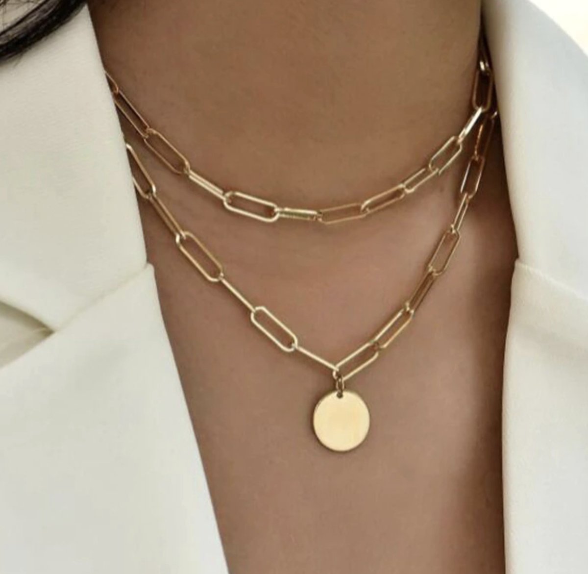 layer ketting met munt, goud