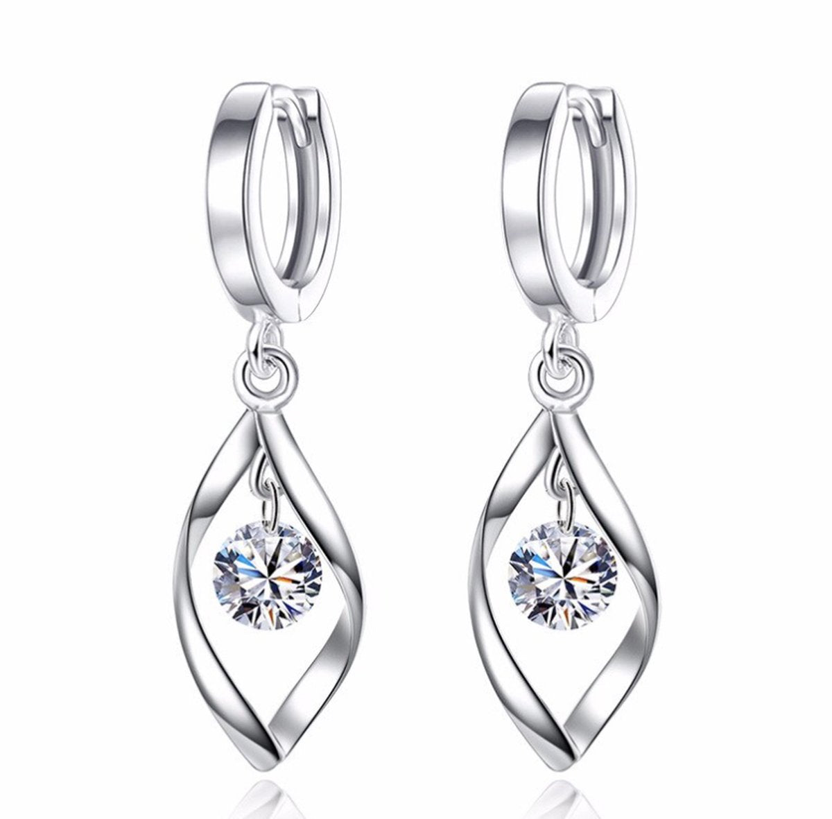 oorhangers met zirkonia steen, zilver