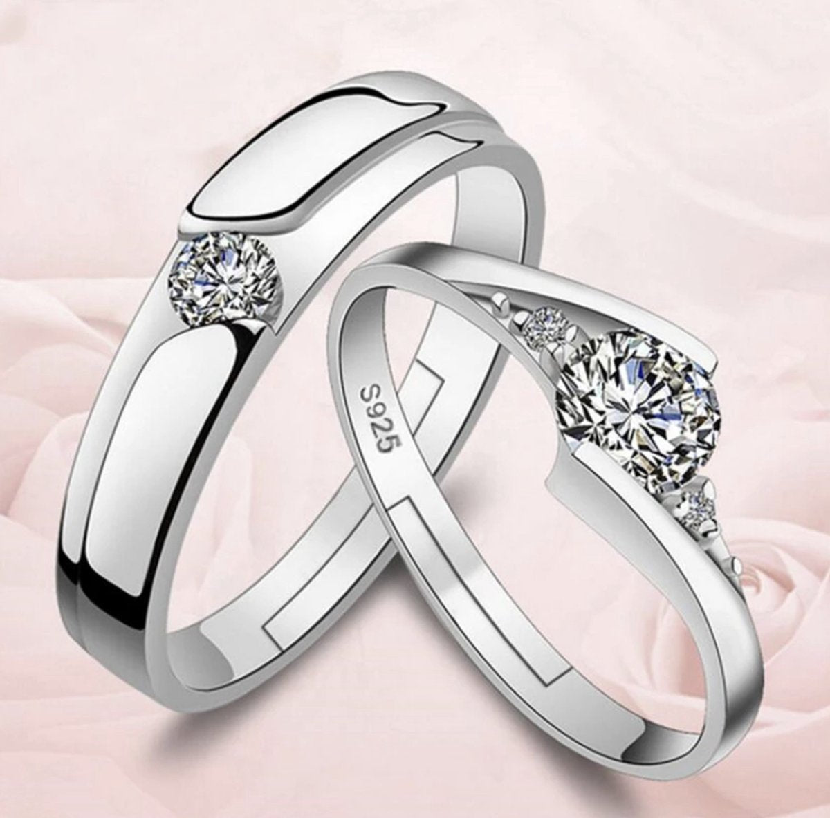 Zilveren ring dames en heren set