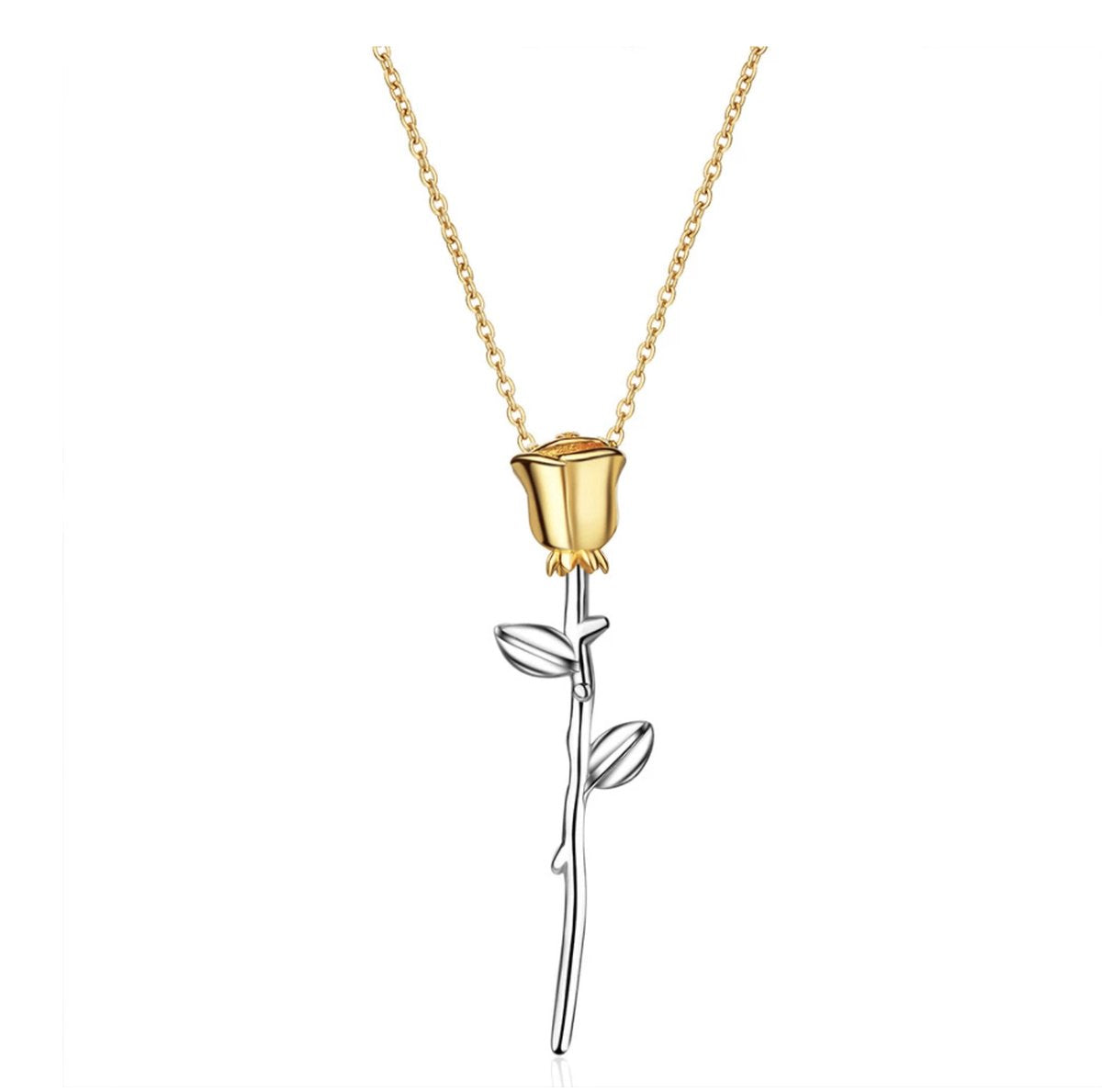 ketting met roos, zilver / goud