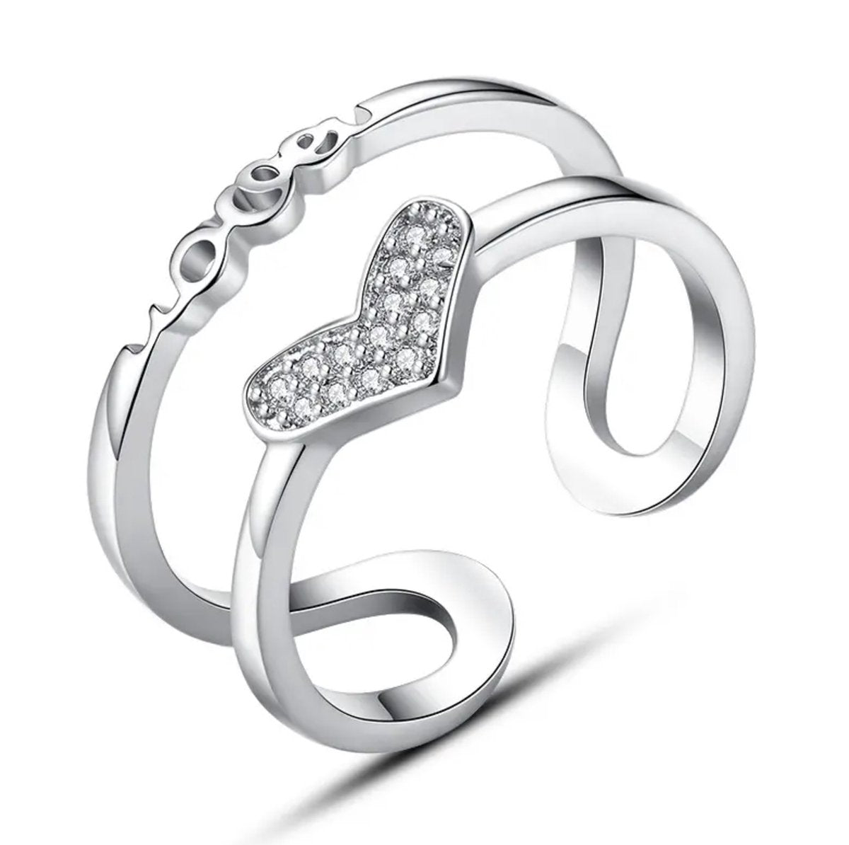 ring met hartje love, zilver