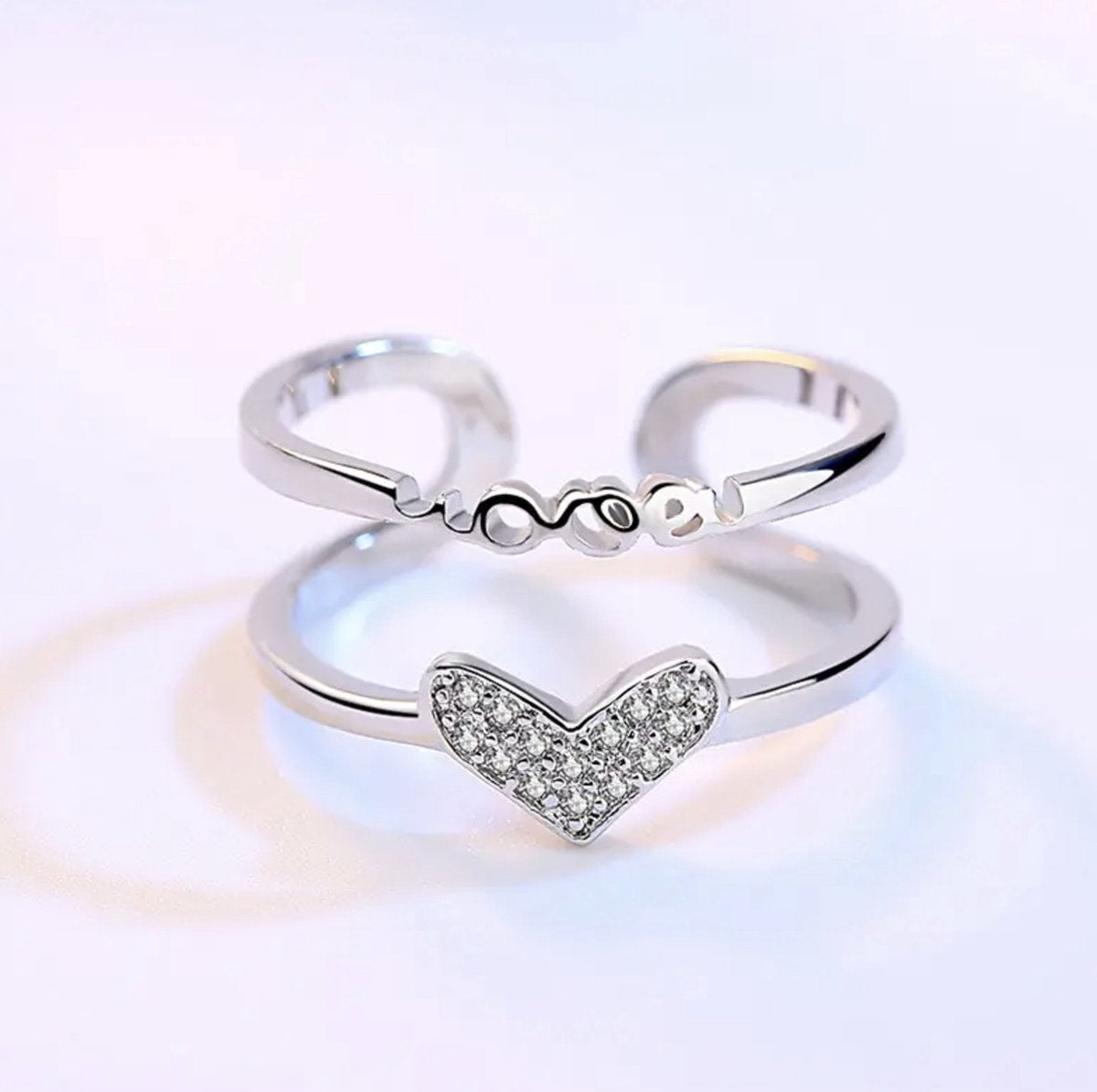 ring met hartje love, zilver