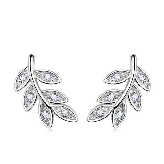 Leaf earrings - zilveren dames oorbellen in de vorm van een blad ingelegd met steentjes - Liefs Jade