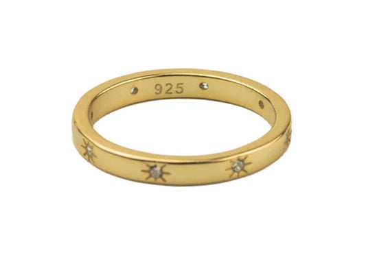 ring met sterretjes ingelegd met steentjes, goud, 16mm
