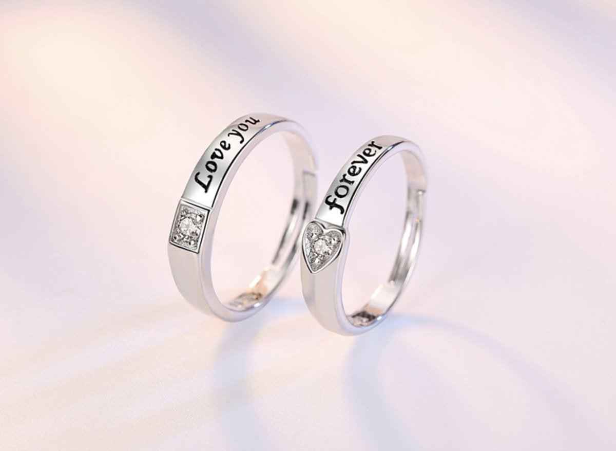 zilveren ring dames en heren set