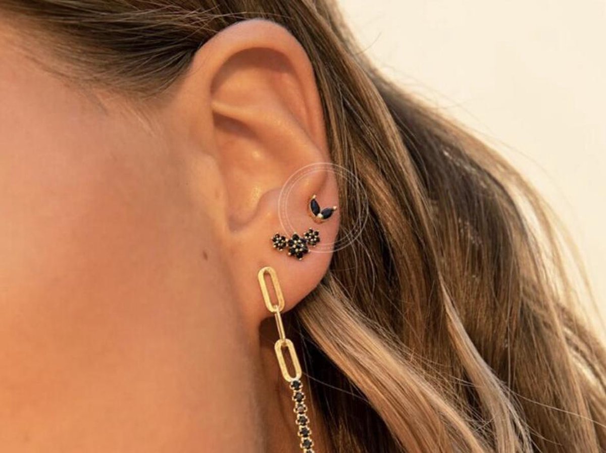 hartjes oorbellen, goud, zwart