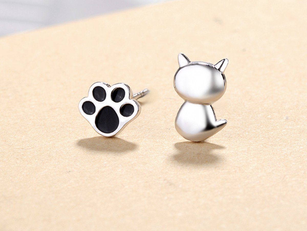 katten oorbellen, zilver