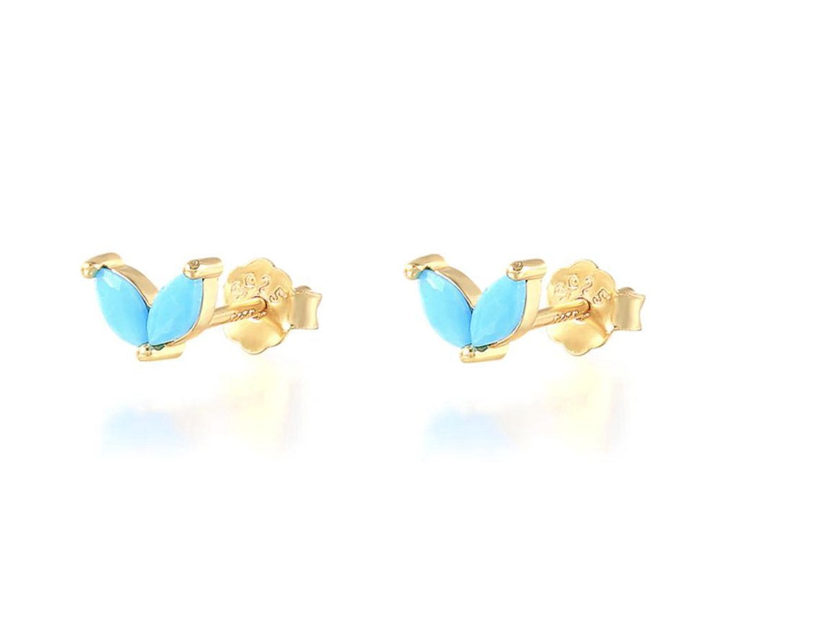 turquoise oorbellen, goud