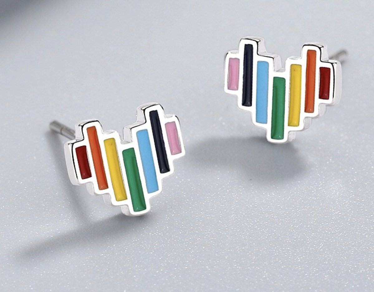 hartjes oorbellen rainbow, zilver