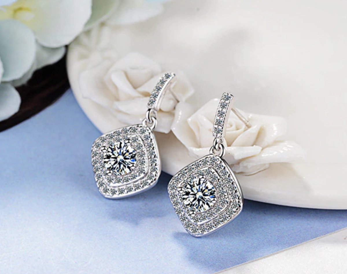 oorbellen met steentjes, zilver