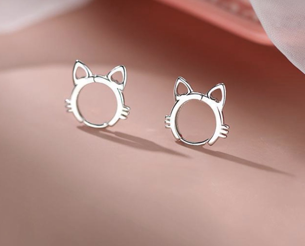 katten oorbellen, zilver