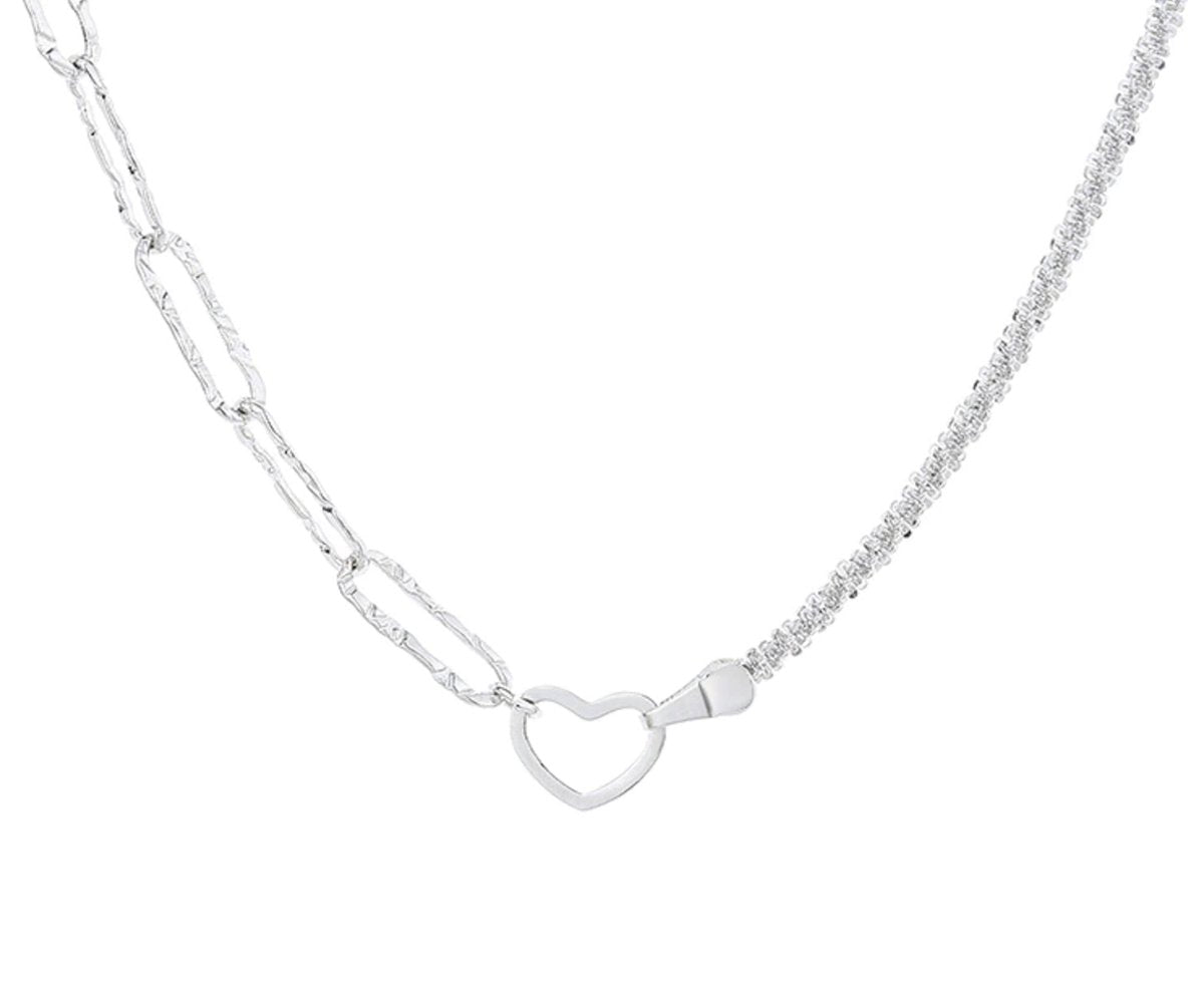 schakelketting met hartje, zilver