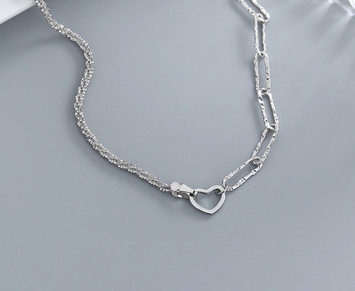 schakelketting met hartje, zilver