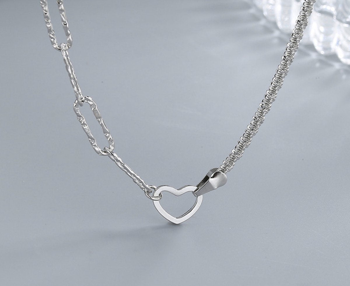 schakelketting met hartje, zilver