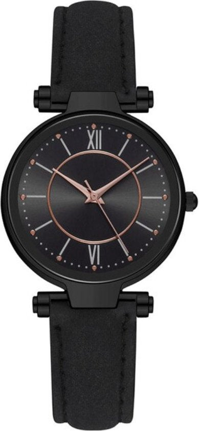 velvet look dames horloge, maat ⌀ 34, zwart