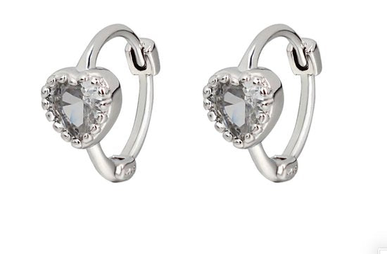 oorbellen met zirkonia hartje, zilver