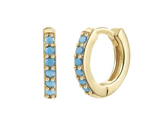 turquoise zirkonia oorbellen goud