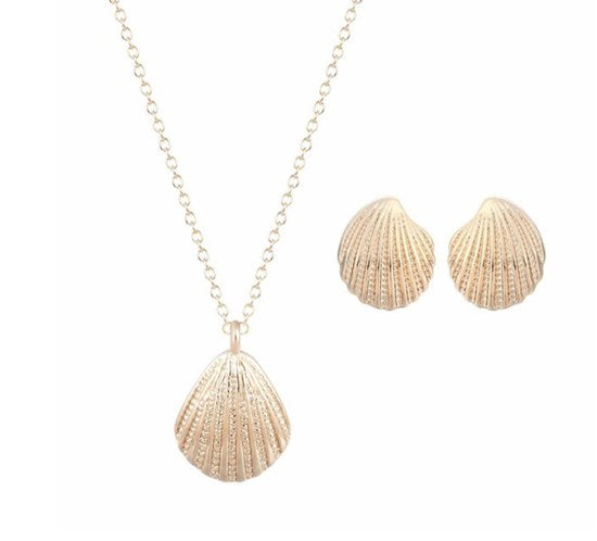 schelpen sieraden set oorbellen en kettinkje goud