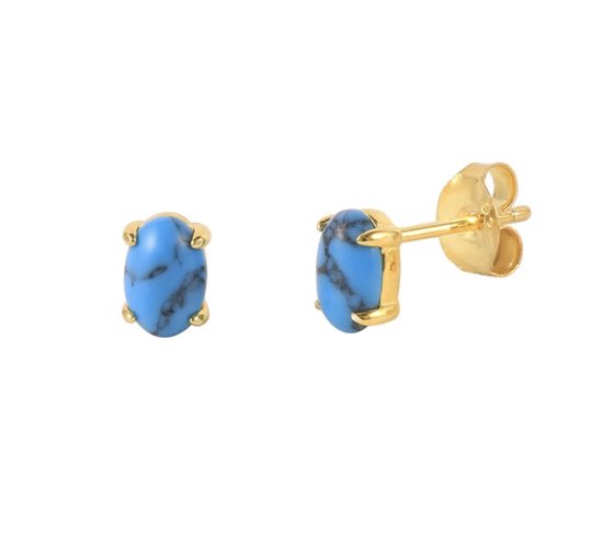 The Blues - gold plated oorknopjes met turquoise steen - Liefs Jade
