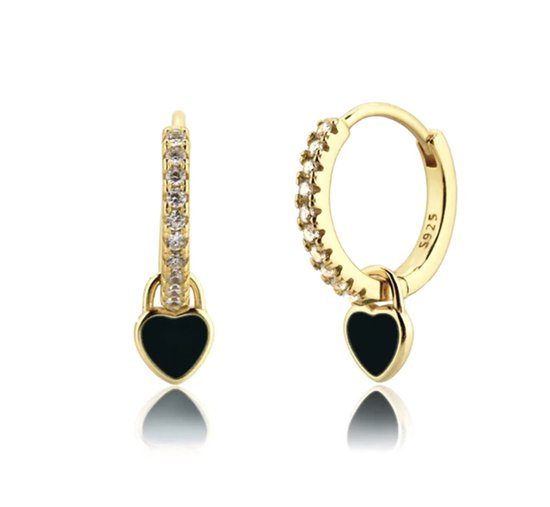 Hartjes oorbellen goud - zwart
